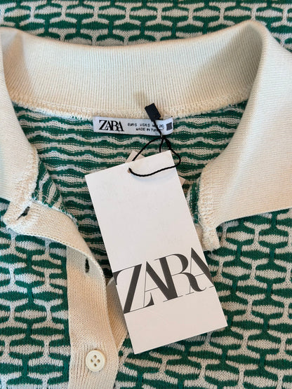 Top/Polo maille imprimé graphique vert Zara neuf, T.36