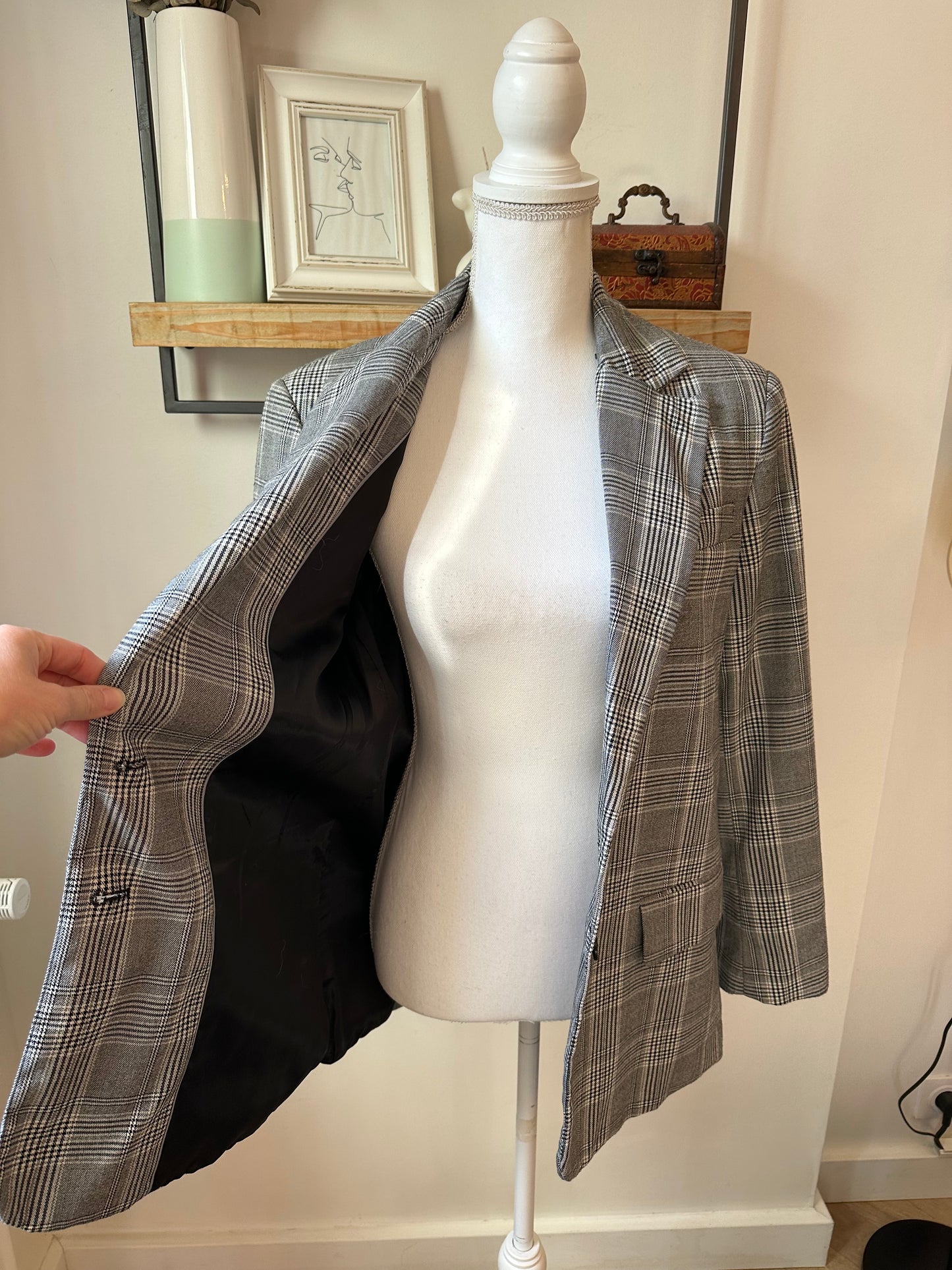 Blazer à carreaux gris T.34 oversize