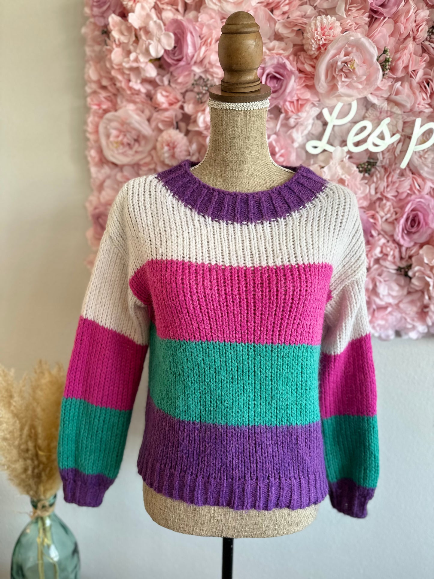 Pull en laine tout doux, maille colorée, T.34