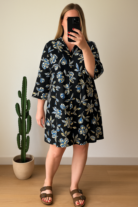Robe fluide bleue à motifs fleuris T.38