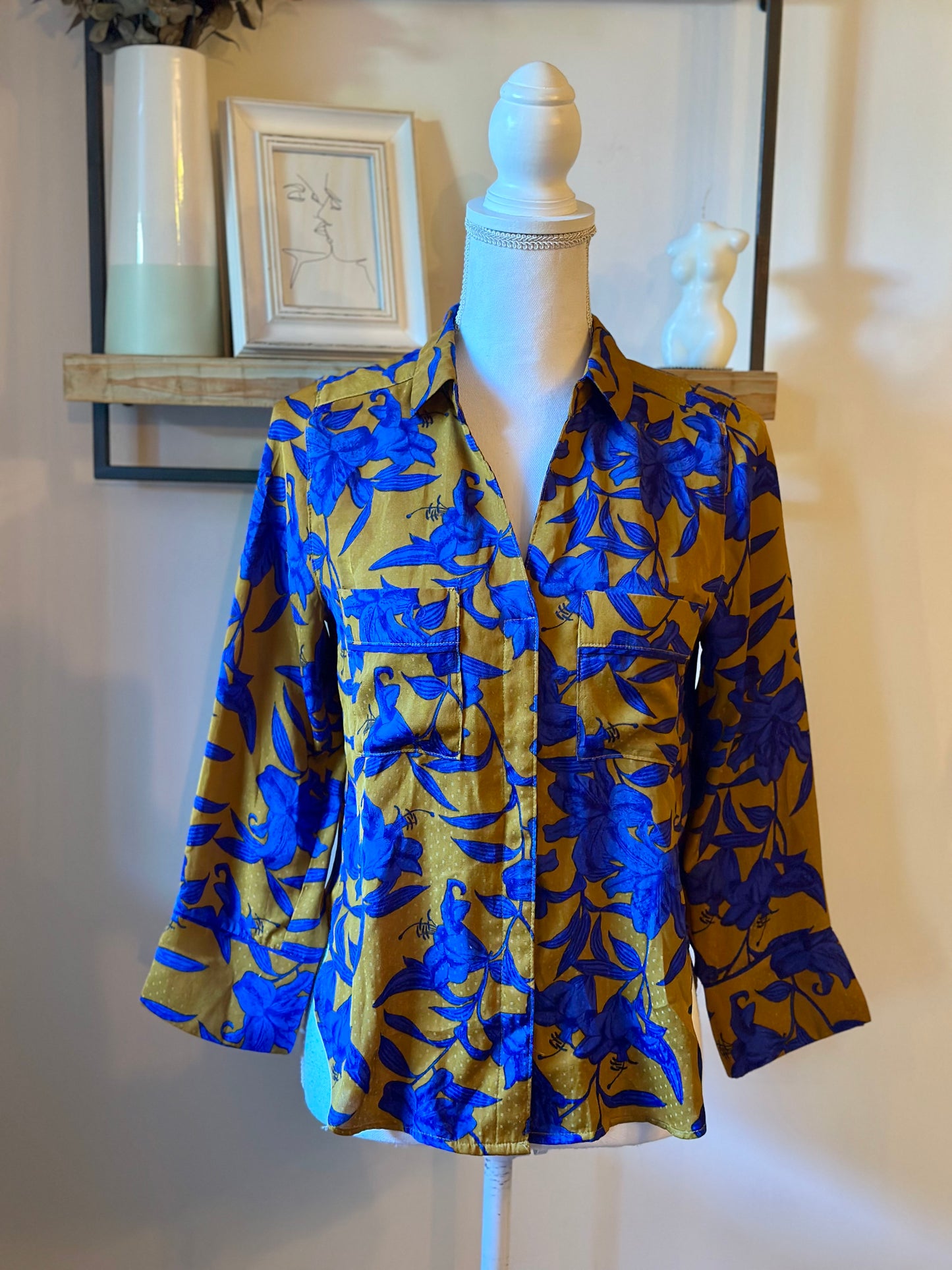 Chemise fluide imprimé floral bleu T.34