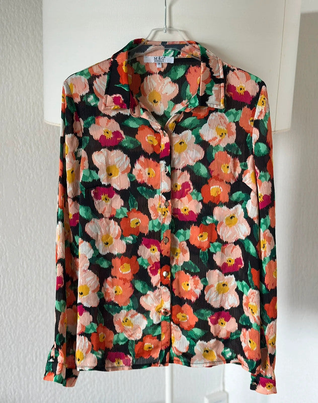 Chemise fluide en crêpe à motifs fleuris colorés T.36