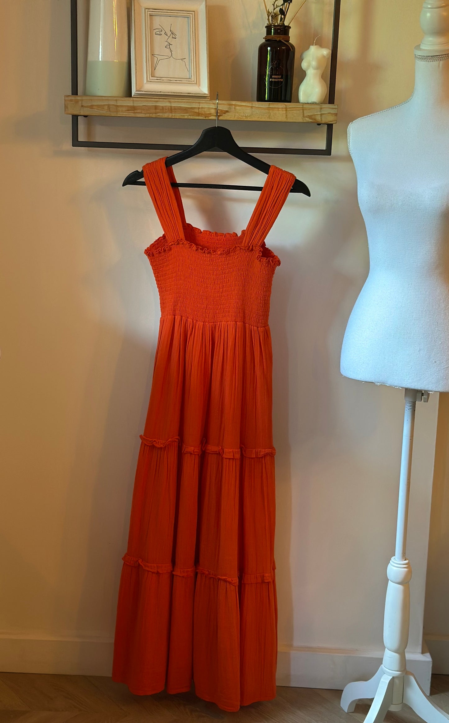 Robe longue terracotta smockée - T.34