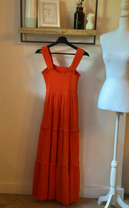 Robe longue terracotta smockée - T.34
