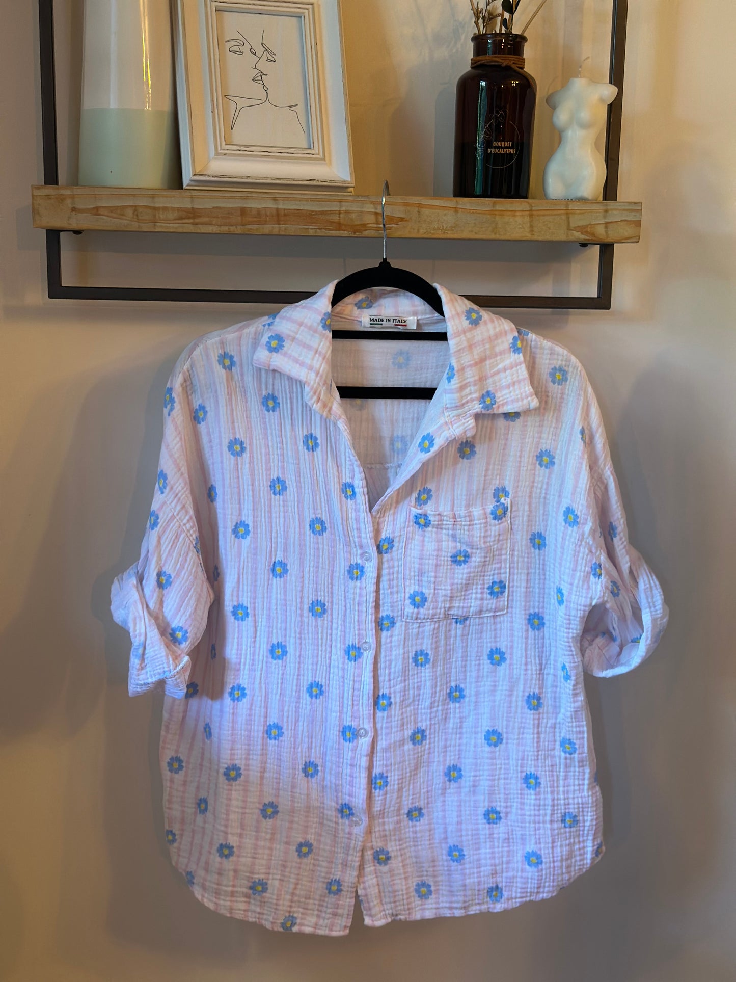 Ensemble 2 pièces imprimé fleurs en gaze de coton Made in Italy T.U