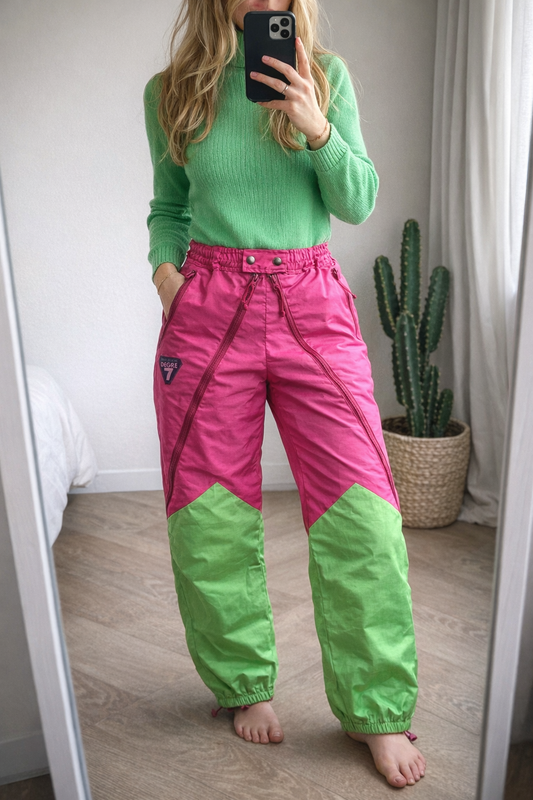 Pantalon de ski vintage 80s' bicolore rose et vert T.38
