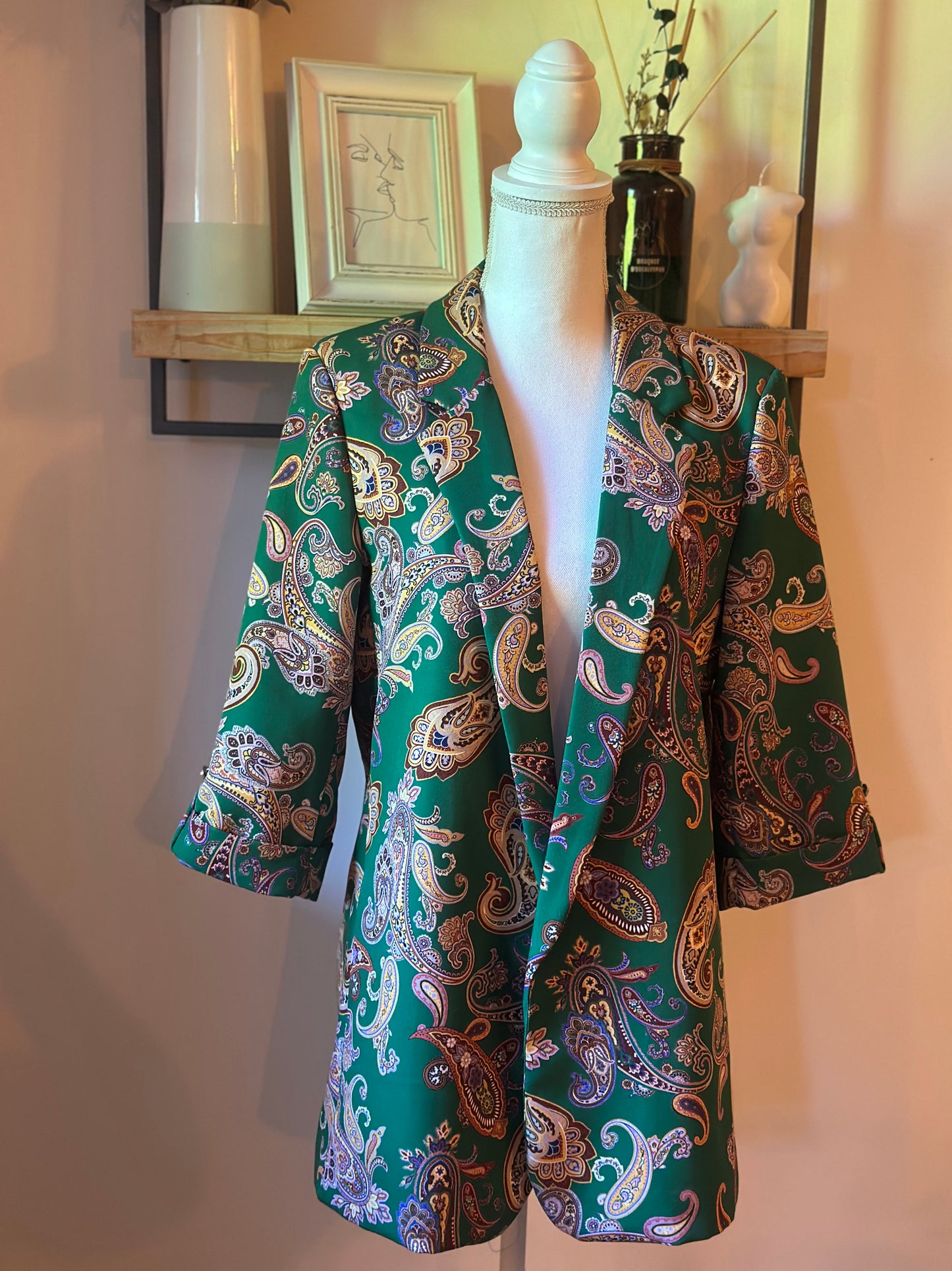 Blazer fluide imprimé cachemire vert T.U 38/42