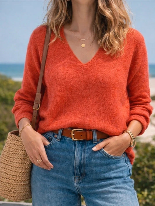 Pull col V uni en mohair T.34
