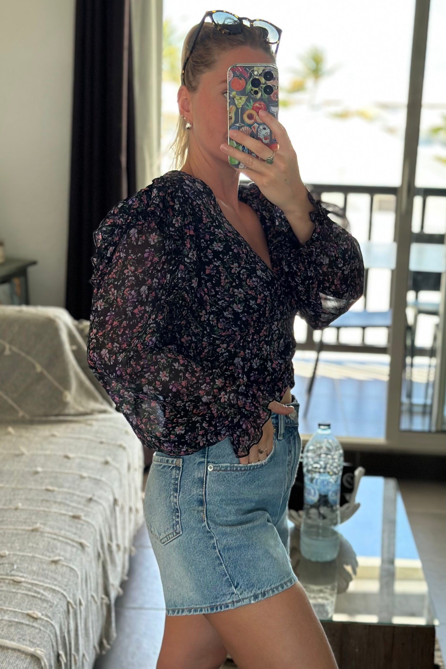 Blouse fluide style bohème fleurie lilas/violet T.38