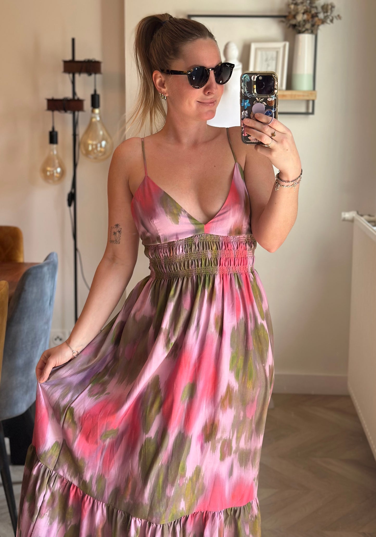 Robe longue fluide rose lila colorée neuf T.36