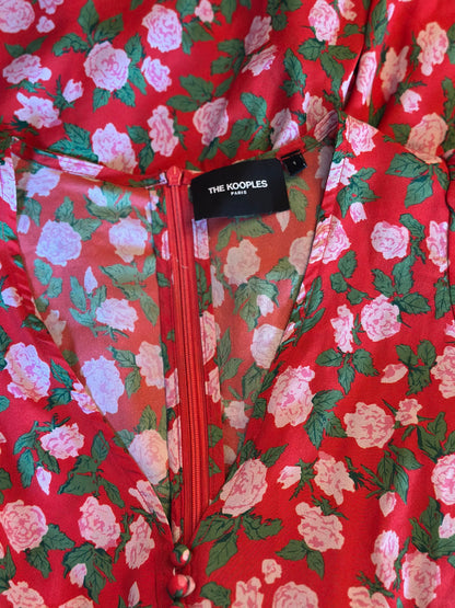 Robe longue fleurie rouge en soie T.36