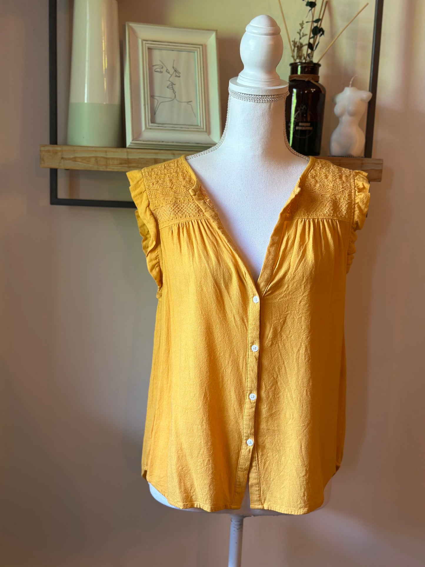 Blouse jaune moutarde T38 en viscose et lin