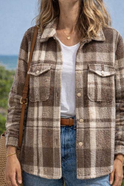 Veste surchemise à carreaux marron T.38