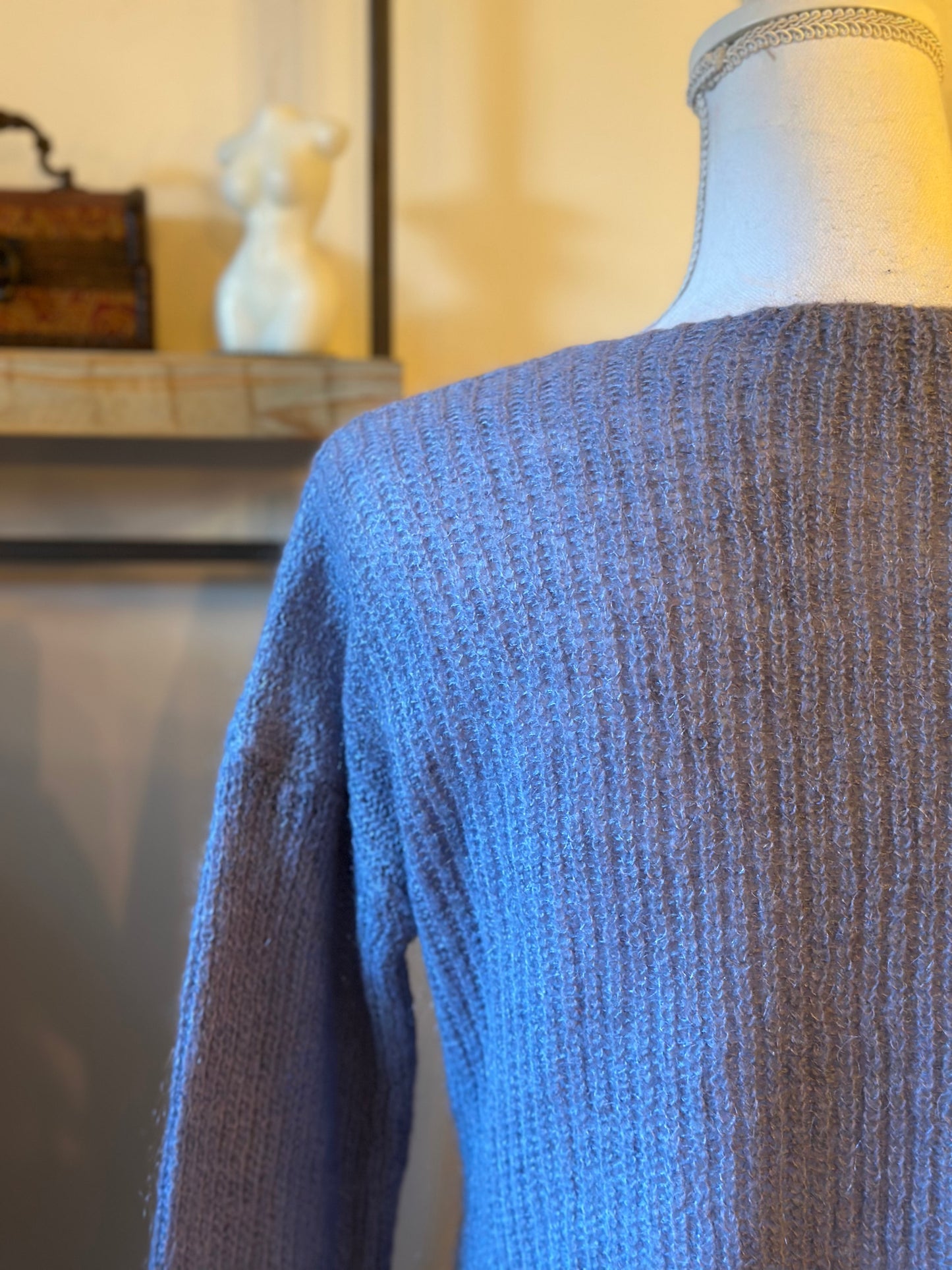 col V maille fine bleu lavande T.38