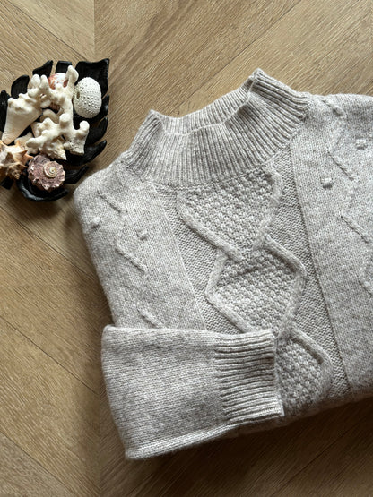 Pull torsadé col montant gris T.36