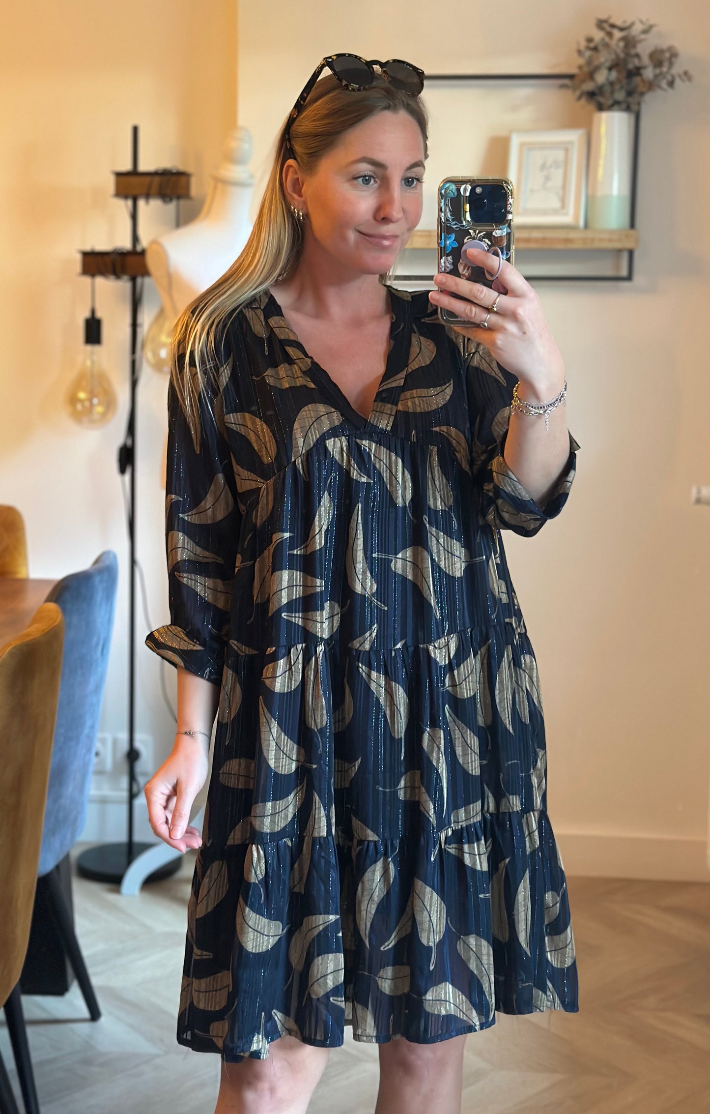 Robe courte fluide imprimé feuilles T.36