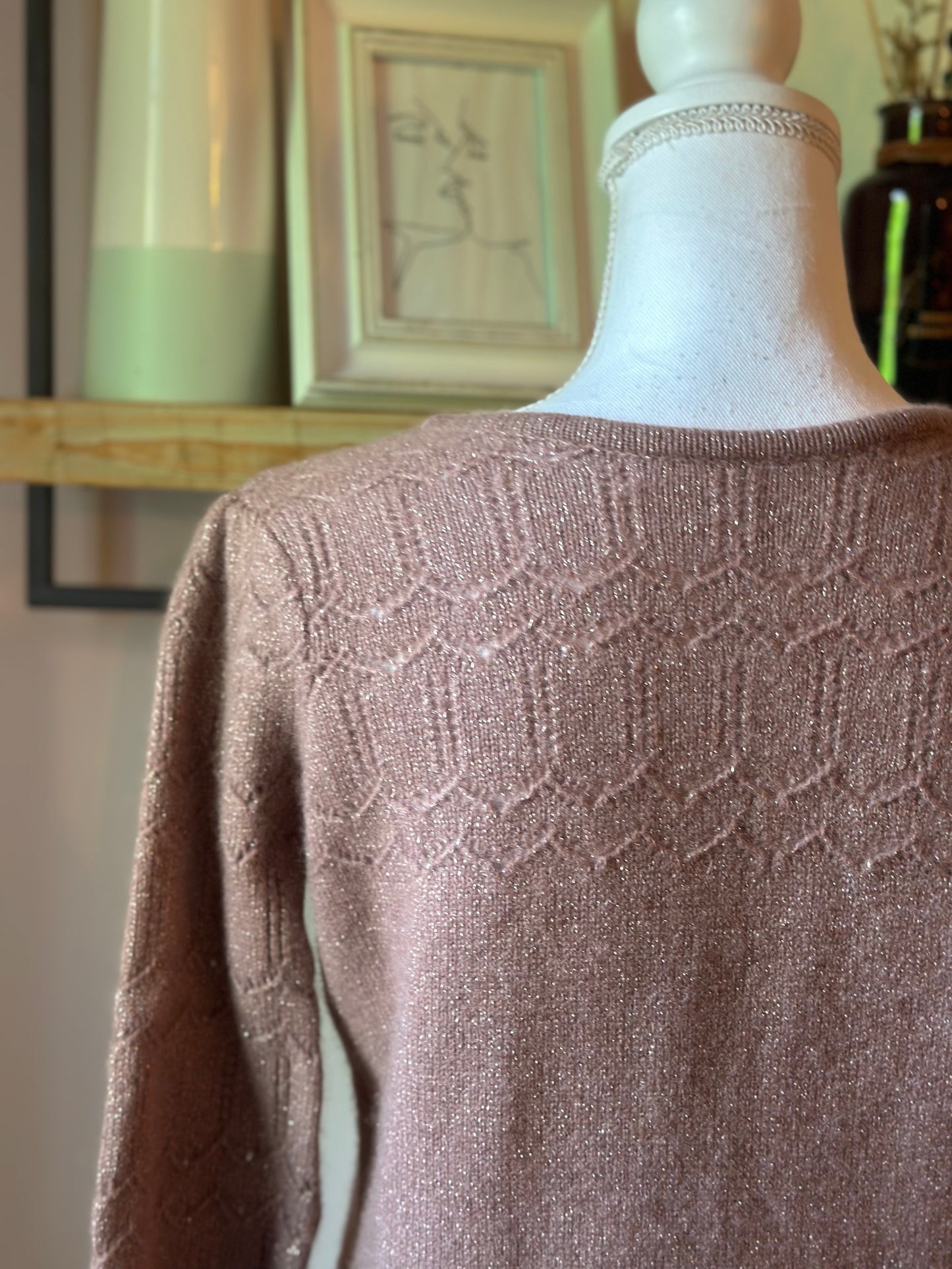 Gilet cardigan cachemire marron clair pailleté T.34