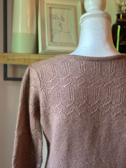Gilet cardigan cachemire marron clair pailleté T.34