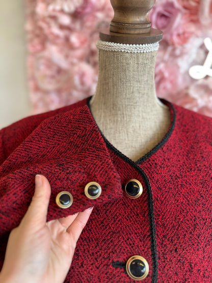 Veste élégante en laine à motifs façon tweed rouge T.40