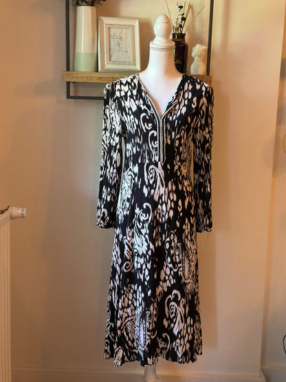 Robe longue imprimée noir et écru Made in France T.38/40