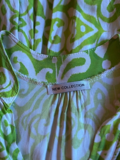Robe longue bohème imprimé vert et blanc T.U
