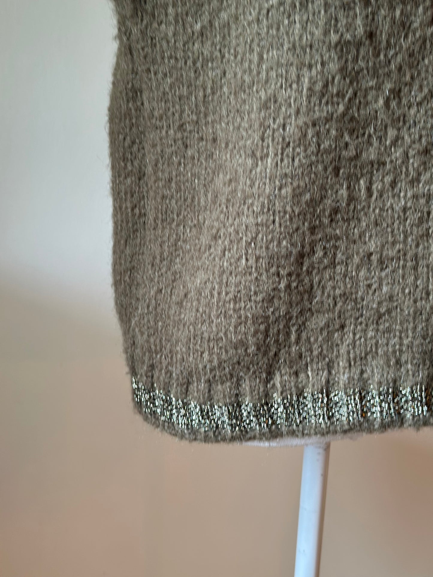 Pull sans manches maille duveteuse laine kaki T.36/38 oversize