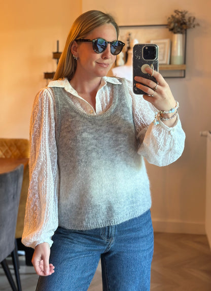 Pull sans manches ENORA alpaga laine mérinos gris T.38
