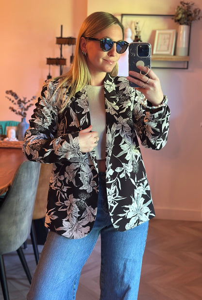 Blazer fluide fleuri noir & blanc T.40