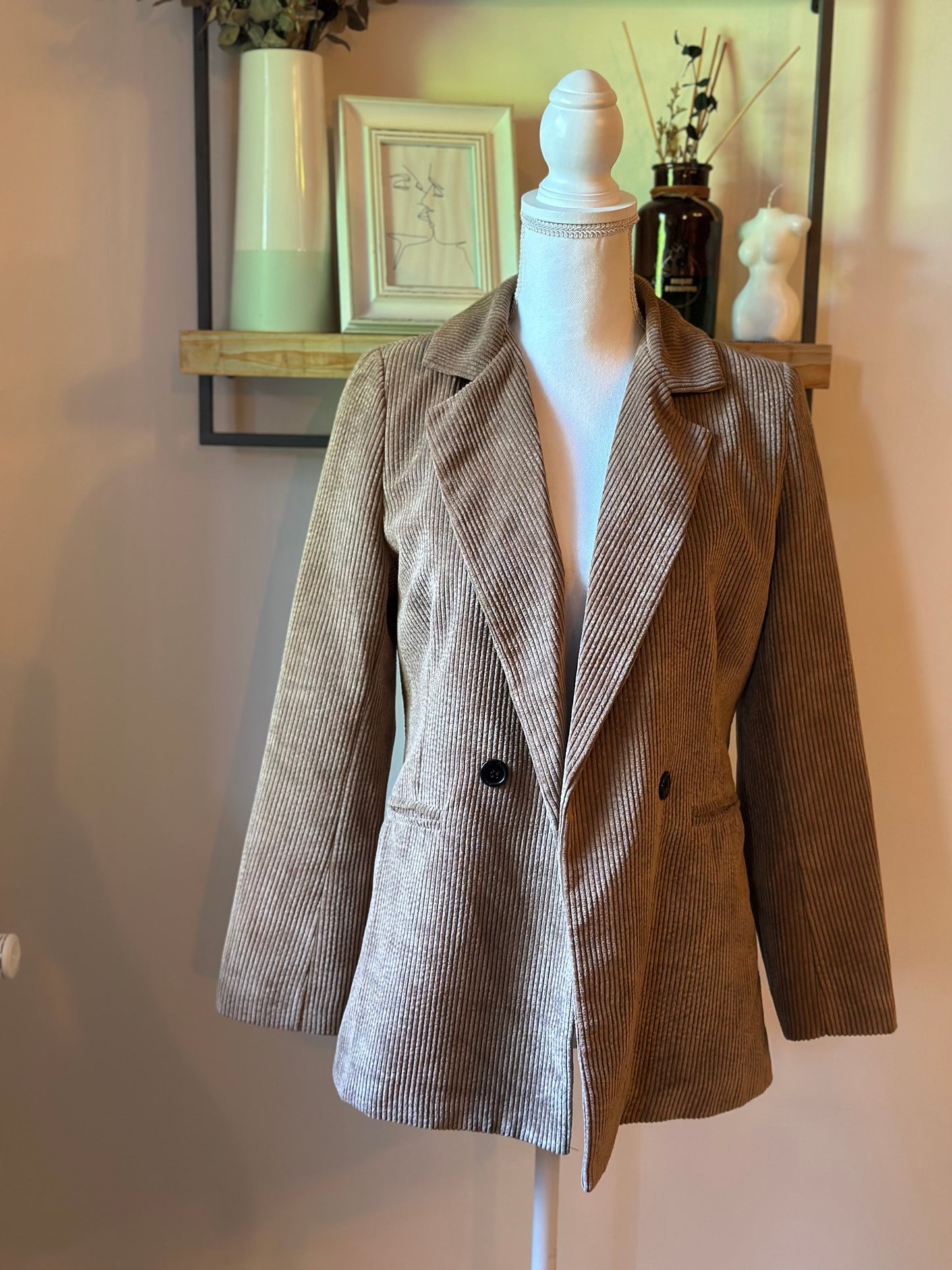 Blazer long en velours côtelé camel fabrication italienne T.36/38
