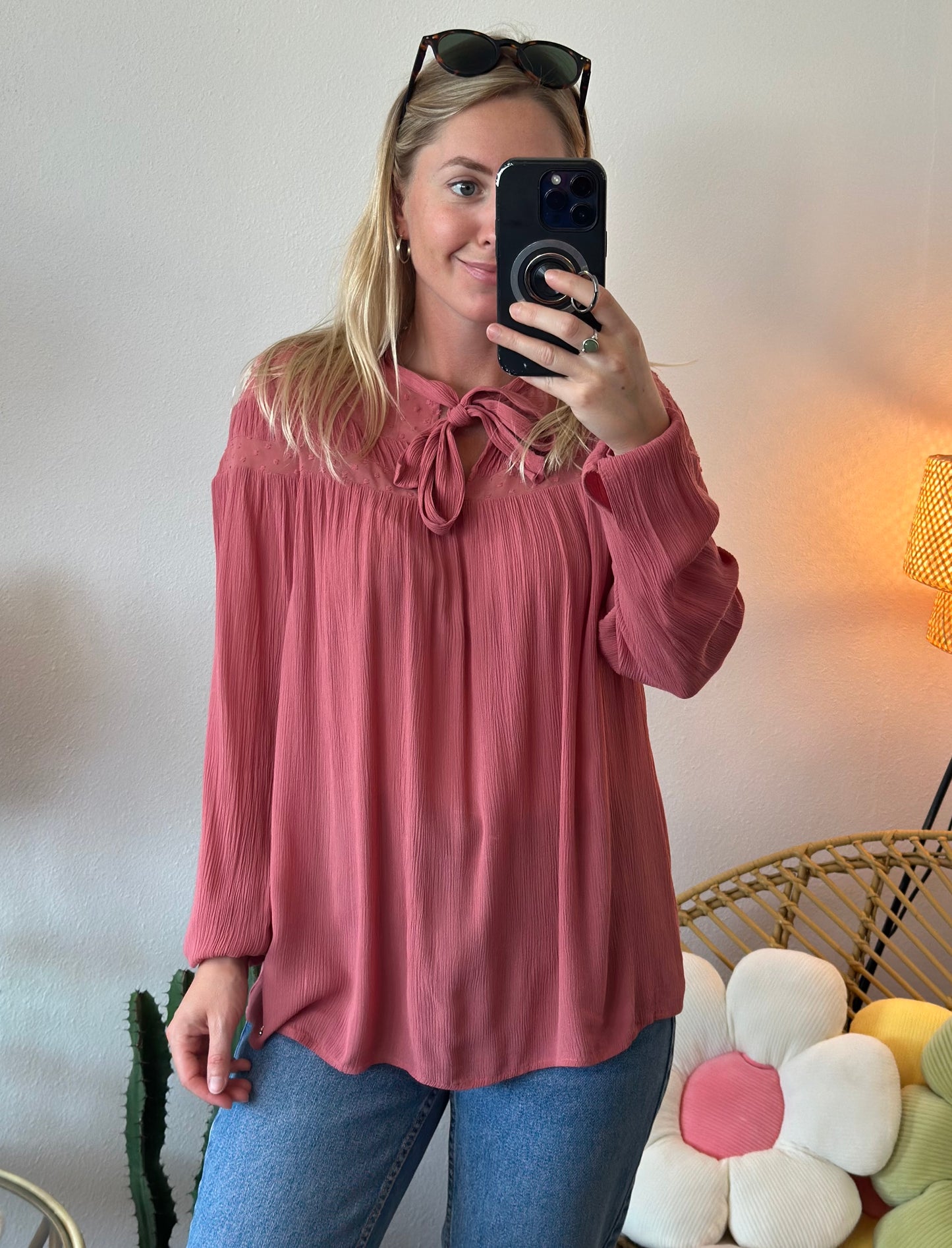 Blouse fluide en popeline rose clair, T.36