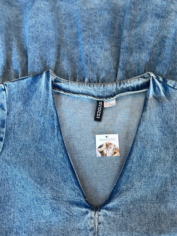 Robe en jean bleu à col V T.34