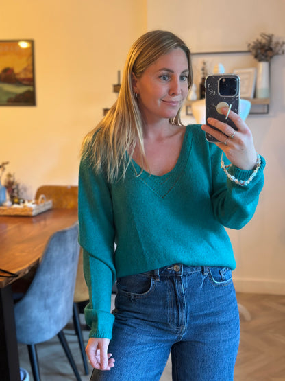 Pull col V uni mohair laine T.40