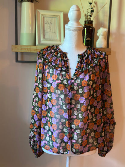 Blouse fleurie volantée fluide T.34