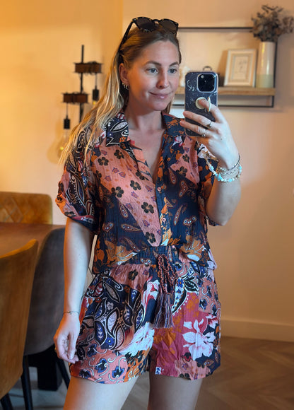 Ensemble chemise short imprimé patchwork bohème T.36/38
