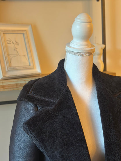 Veste aviateur noire col mouton tout doux T.34