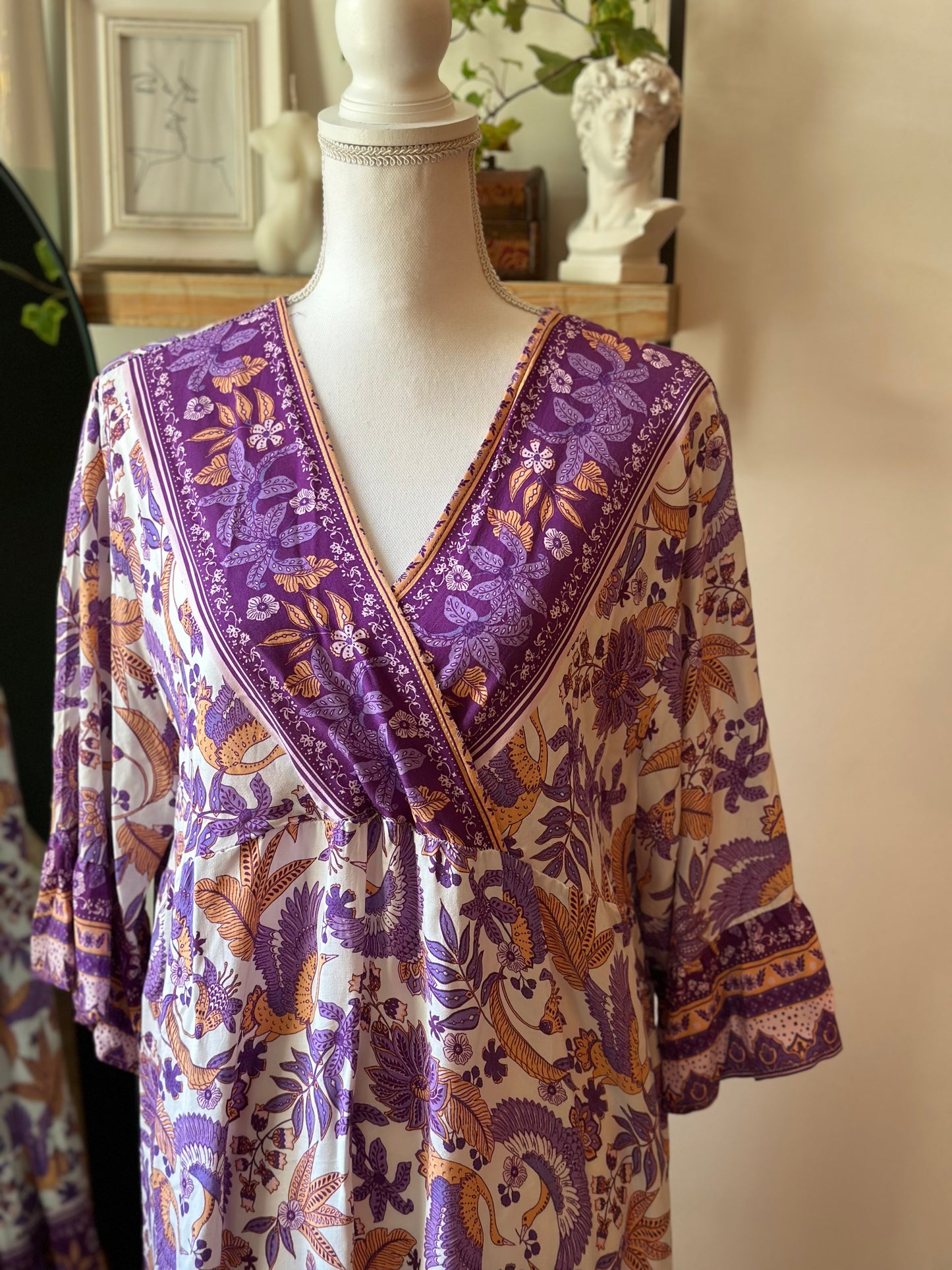Robe fluide bohème imprimé floral violet/orangé T.U