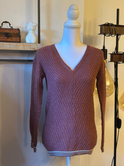 Pull maille col V rose terracotta T.34