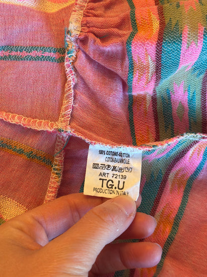 Robe longue bustier rayures multicolores en gaze de coton T.U