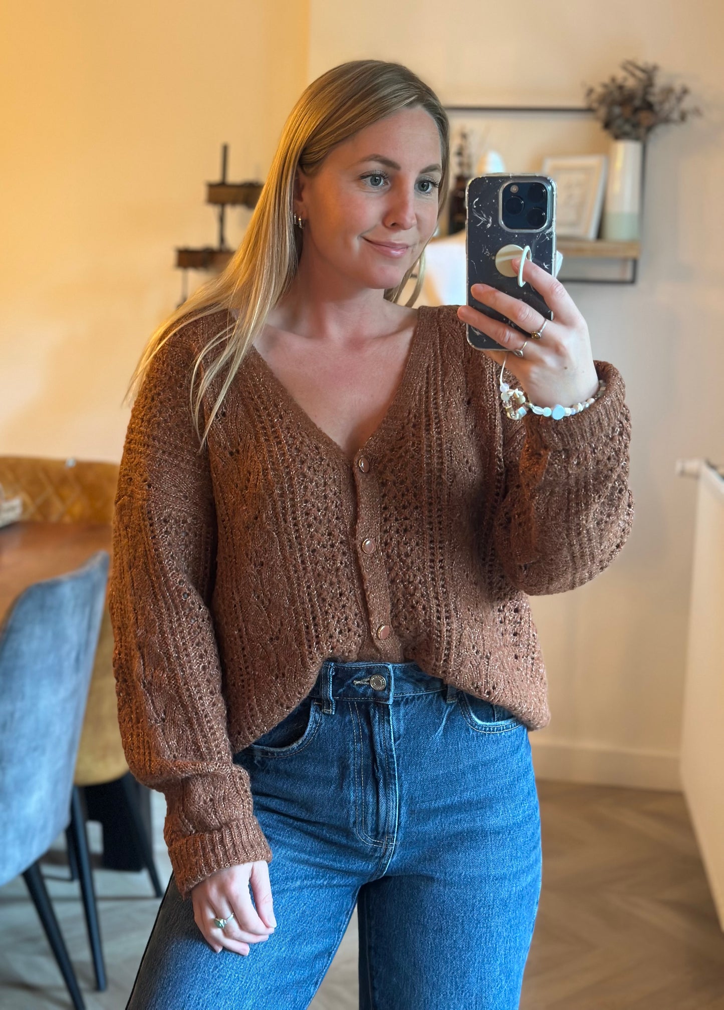 Gilet maille ajourée uni T.42