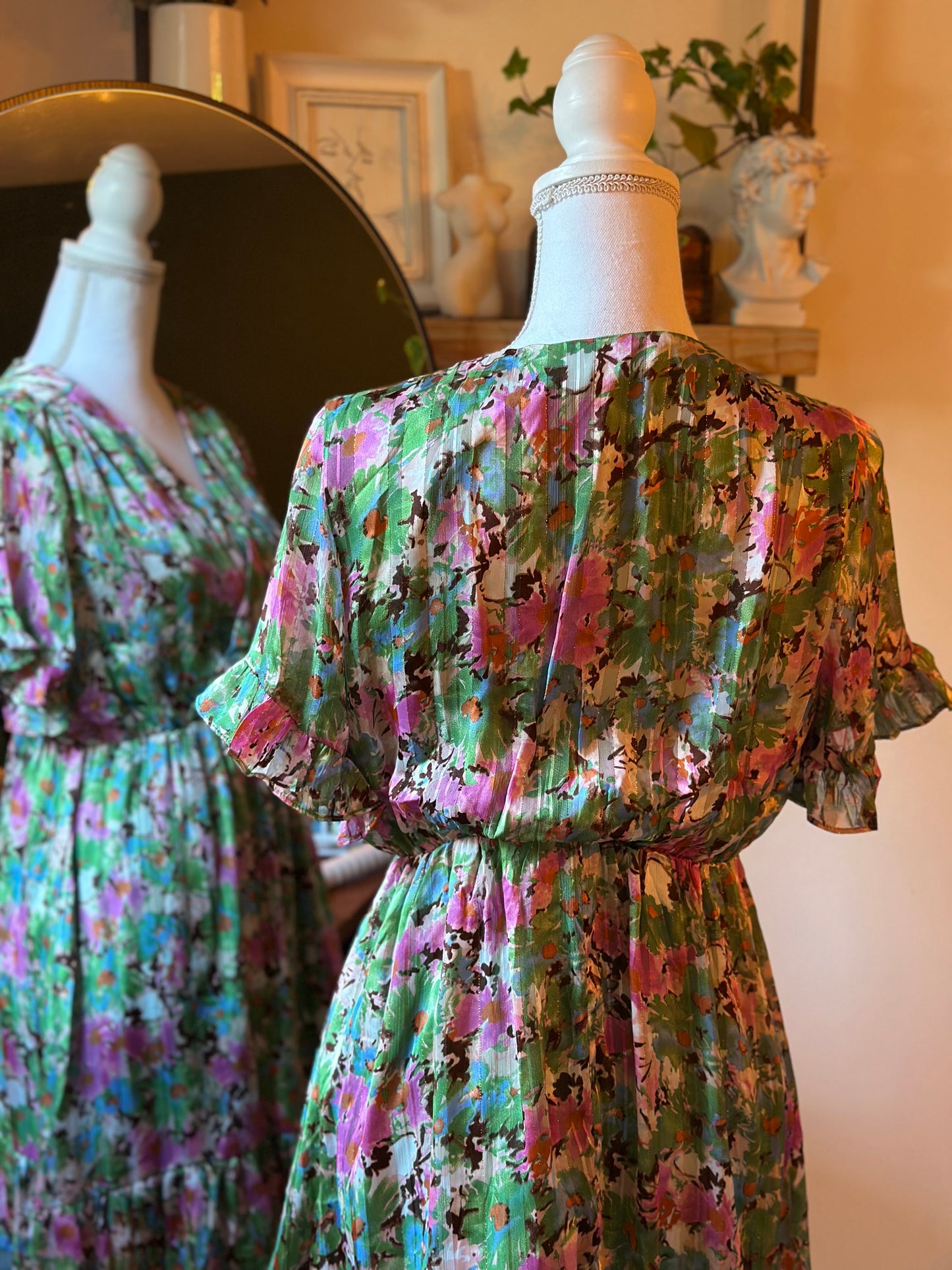 Robe d’été fleurie vert rose T.36