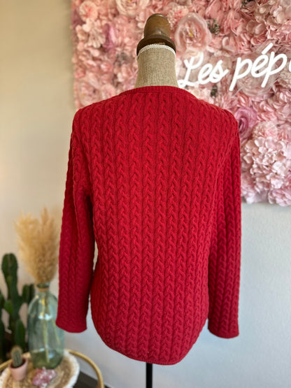 Cardigan rouge en laine, maille torsadée, Vintage T.38/40