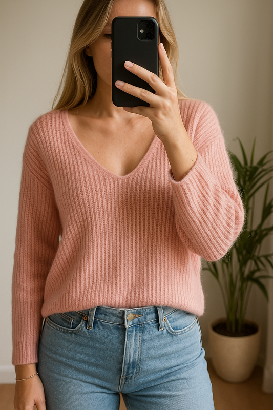 Pull rose clair en alpaga T.36