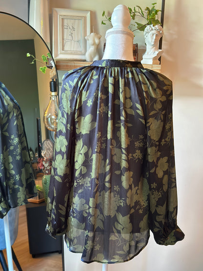 Blouse fluide motif fleurie kaki T.38