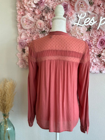 Blouse fluide en popeline rose clair, T.36