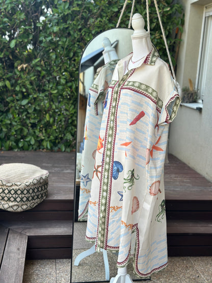 Robe chemise imprimé bord de mer oversize T.U 38 au 52 neuf