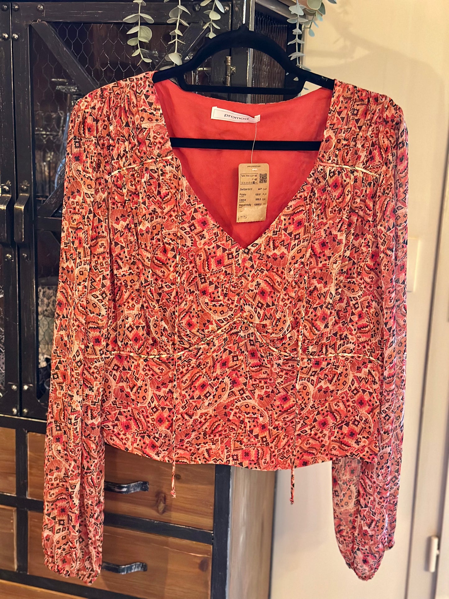 Blouse cropped imprimé corail T.44 Neuf