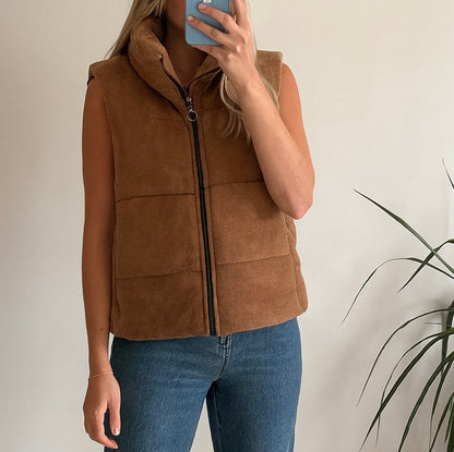 Veste en velours matelassée marron clair T.36/38