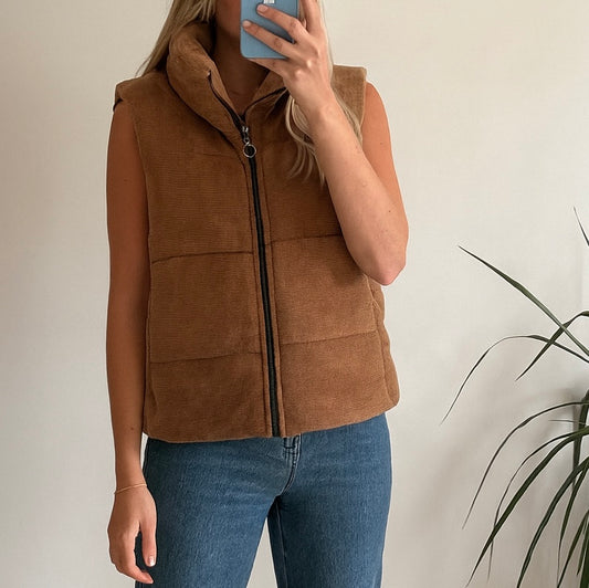 Veste en velours matelassée marron clair T.36/38