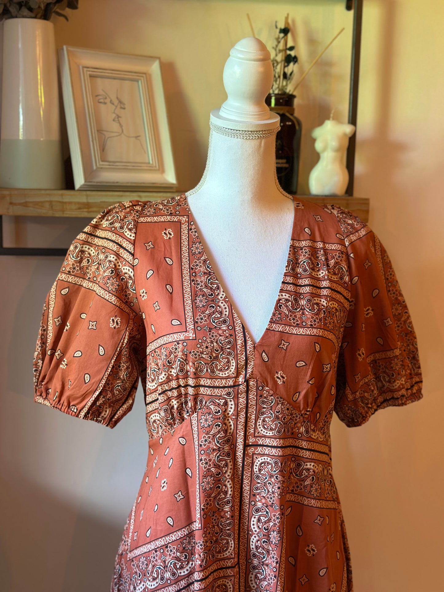 Robe d’été imprimé bandana terracotta T.40