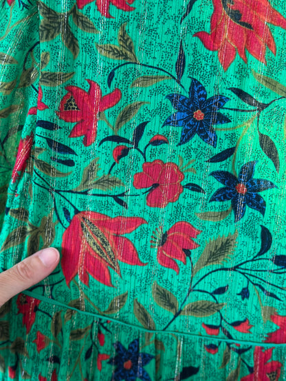 Robe fluide verte à motifs fleuris - Modèle Ève T.34/36